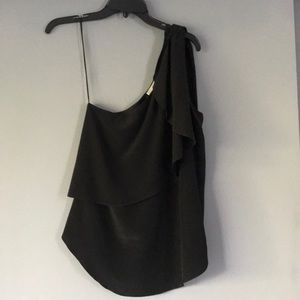 100% Silk One-Shoulder Black Top by Lavender Brown